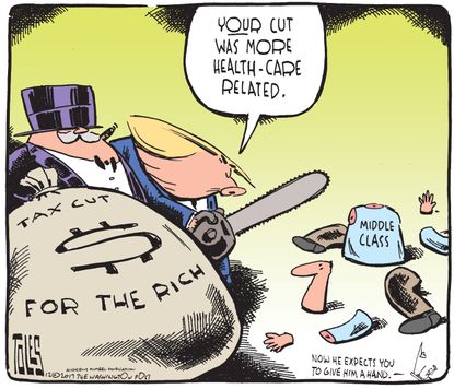 Political cartoon U.S. Trump GOP tax health care ObamaCare