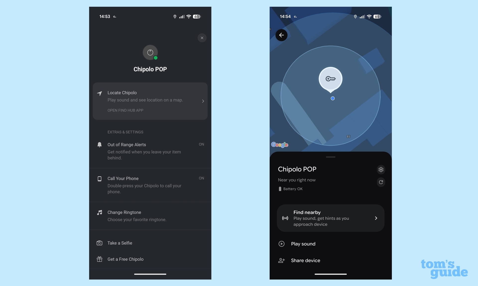 Chipolo pop software with Google Find Hub