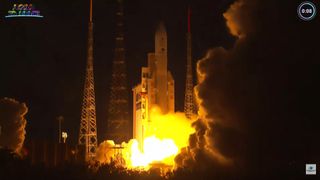 An Arianespace Ariane 5 rocket launches the Eutelsat Konnect VHTS satellite from French Guiana on Sept. 7, 2022.