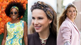 3 pictures of 3 street style influencers wearing patterned headbands