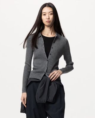 100% Merino Ribbed Polo Cardigan