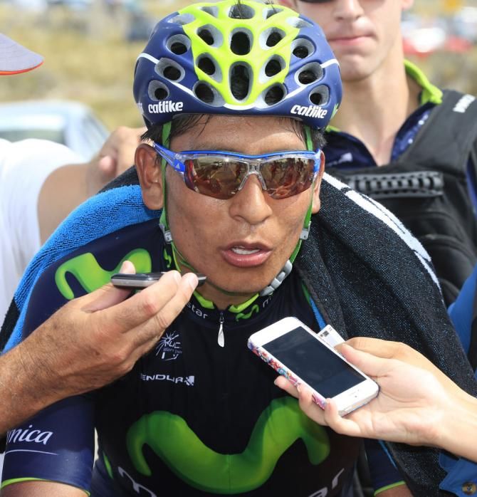 Nairo Quintana (Movistar) talks to the press