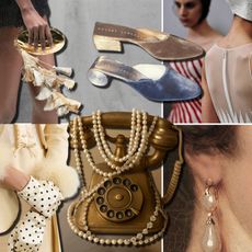 Vintage treasures bag, pearls, gloves, earrings