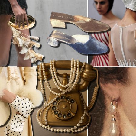 Vintage treasures bag, pearls, gloves, earrings