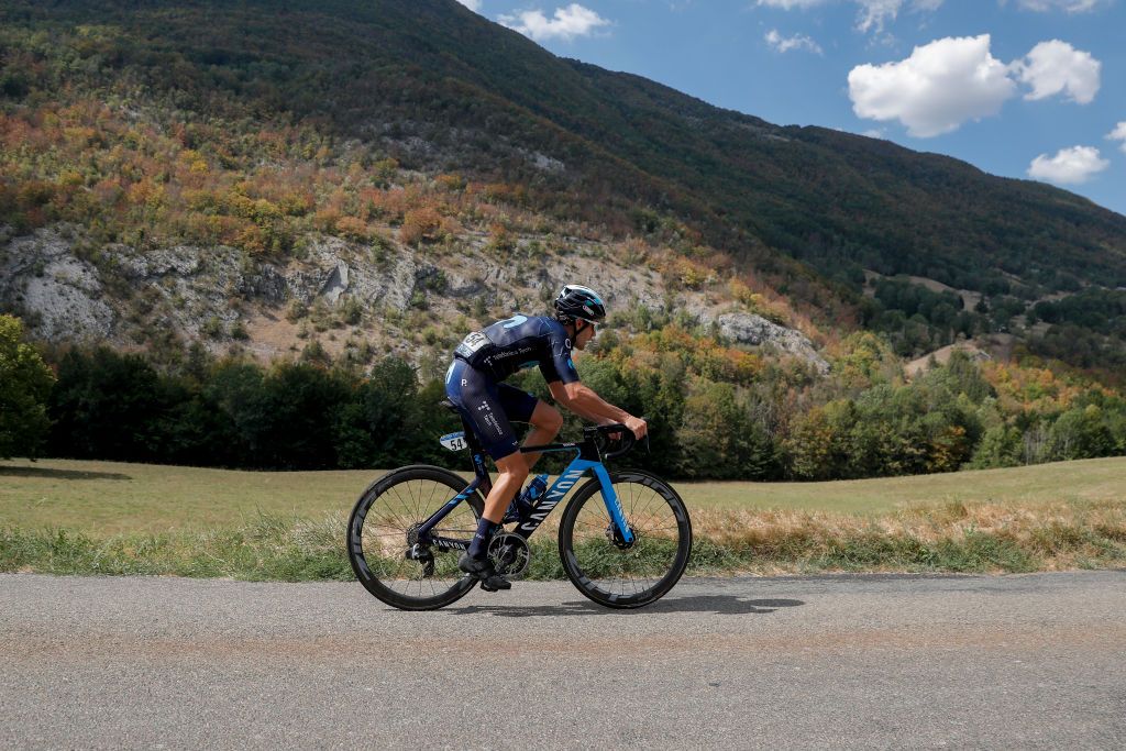 LLEX FRANCE AUGUST 11 Antonio Pedrero Lopez of Spain and Movistar Team competes in the breakaway to win the 34th Tour de lAin 2022 Stage 3 a 131km stage from Plateau dHauteville to Llex 904m TDA22 on August 11 2022 in Llex France Photo by Bas CzerwinskiGetty Images