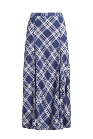 Polo Ralph Lauren Plaid Linen Godet Maxi Skirt