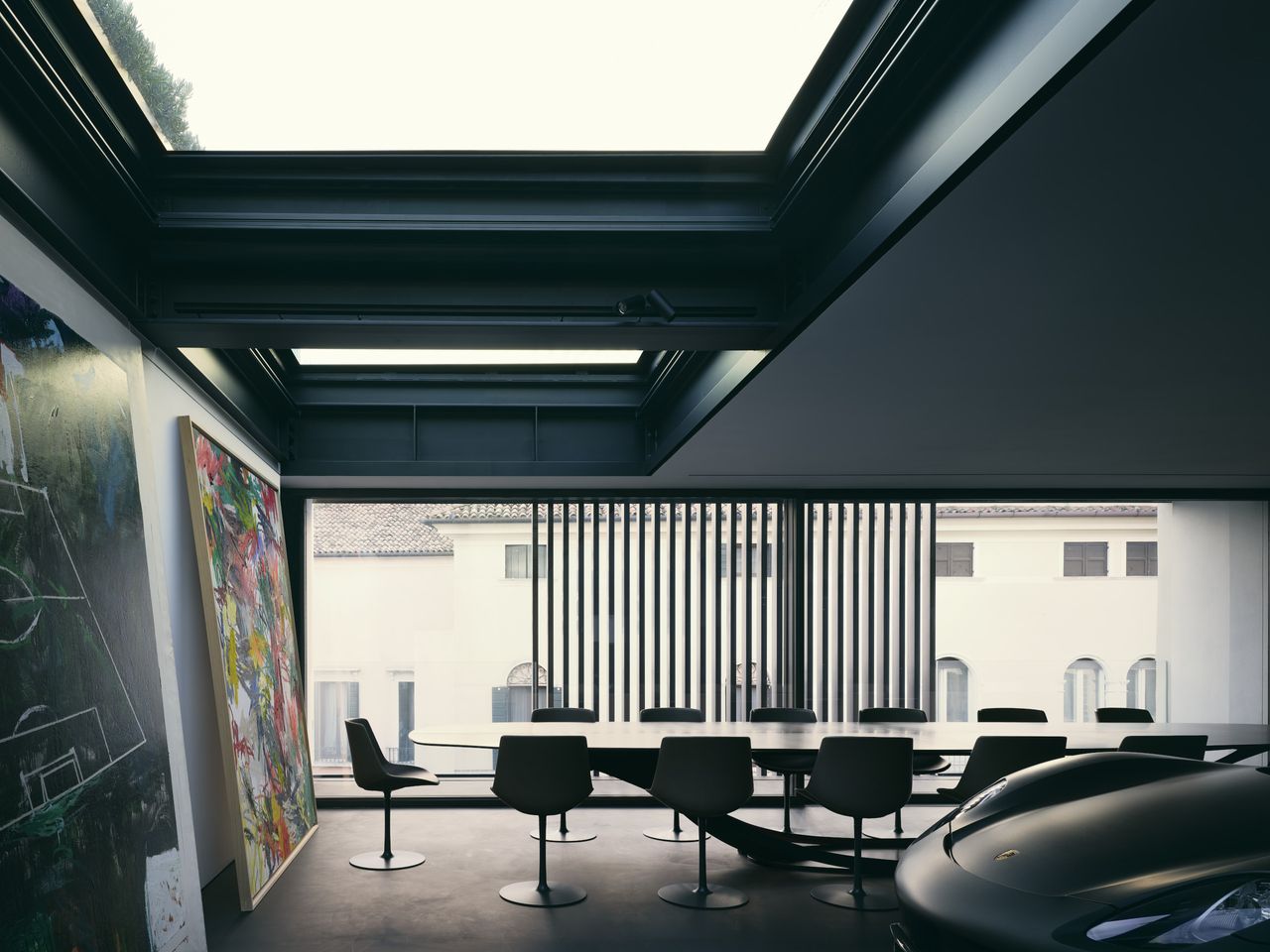 The bespoke metal table is located on the third floor of the collection