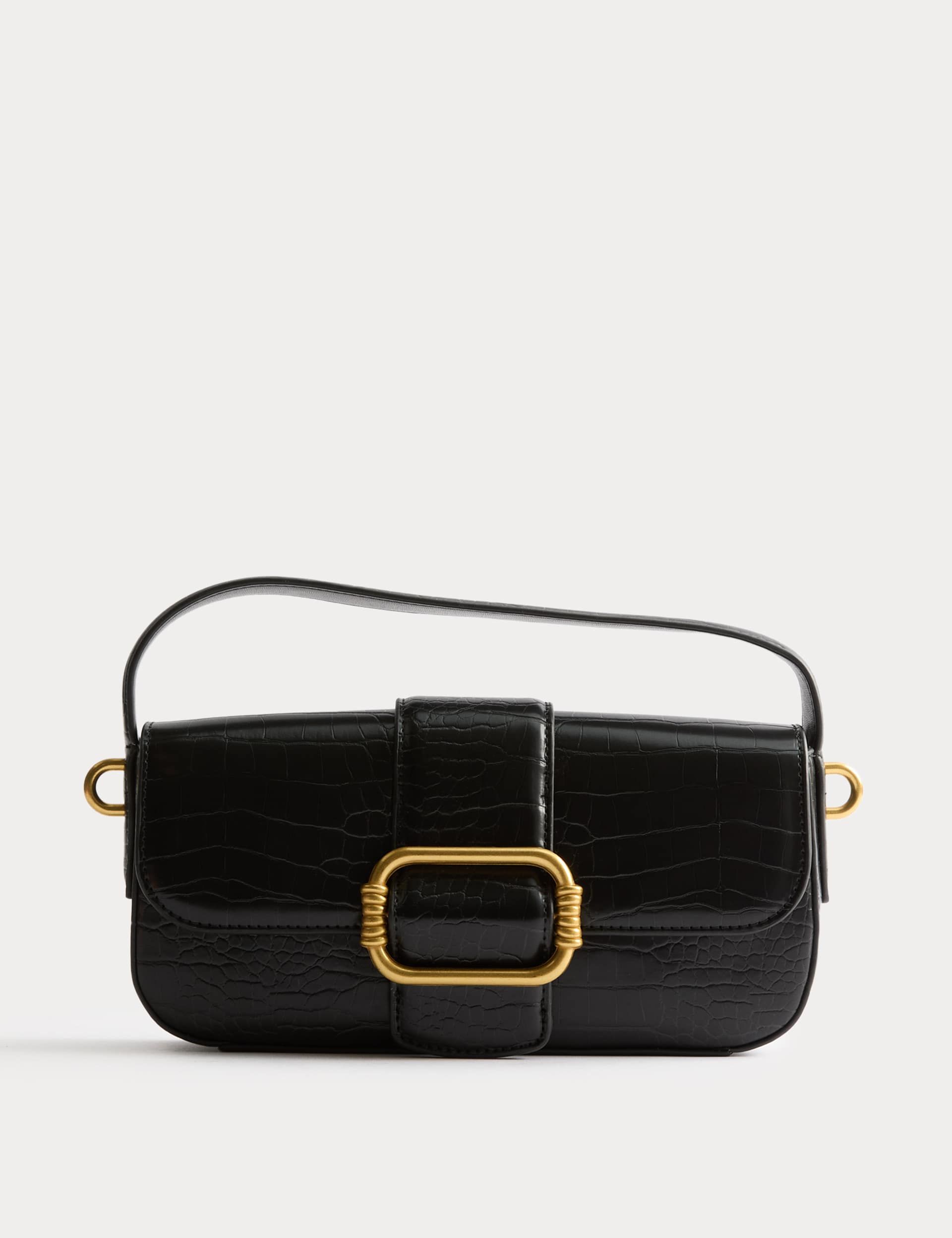 Faux Leather Croc Effect Baguette Bag