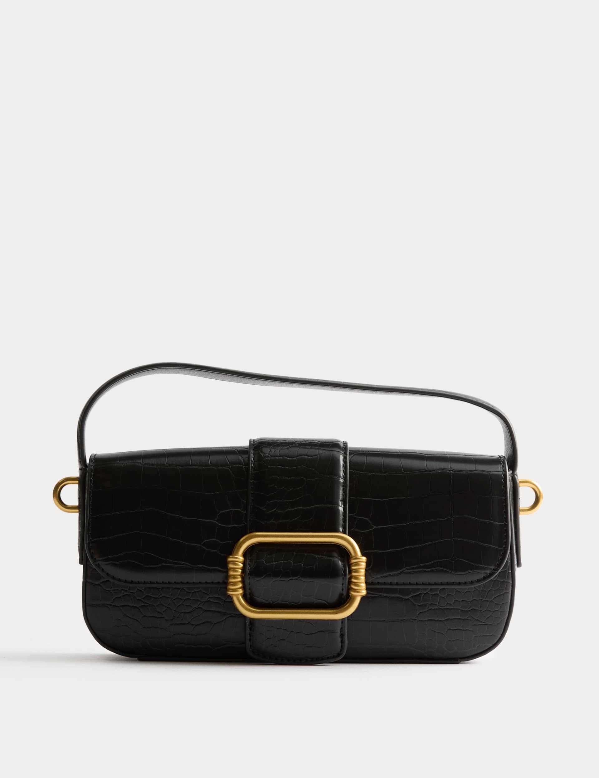 Faux Leather Croc Effect Baguette Bag