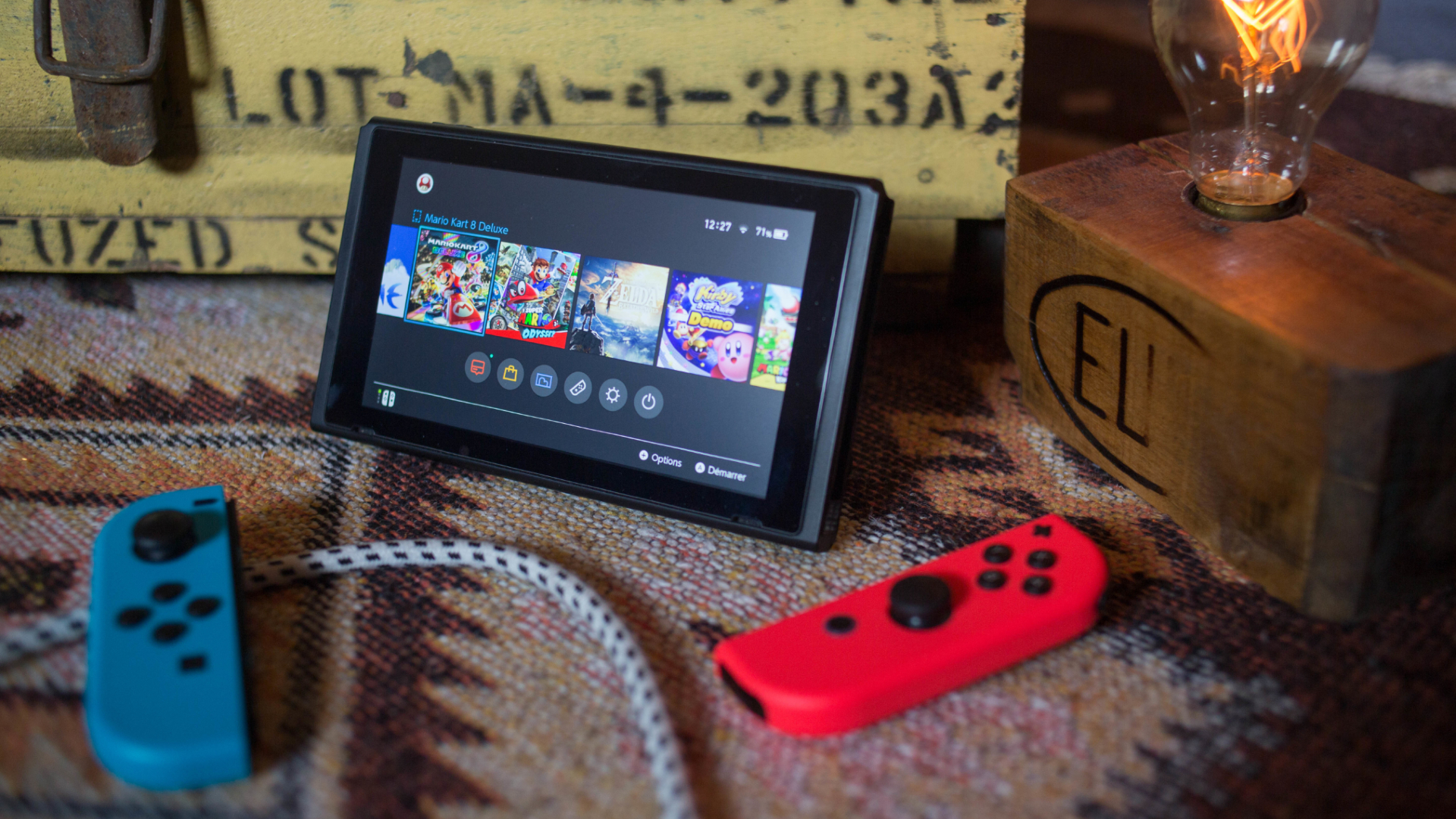 In this photo illustration, a turned on Nintendo Switch with two Joy-Con