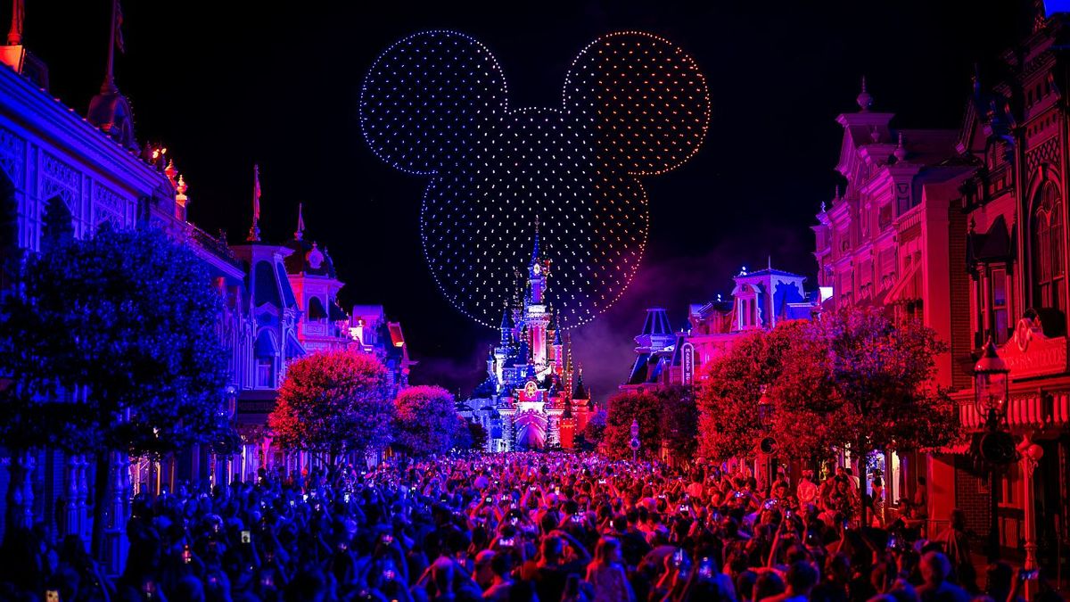 Mickey Mouse image made from drones above DIsneyland Paris