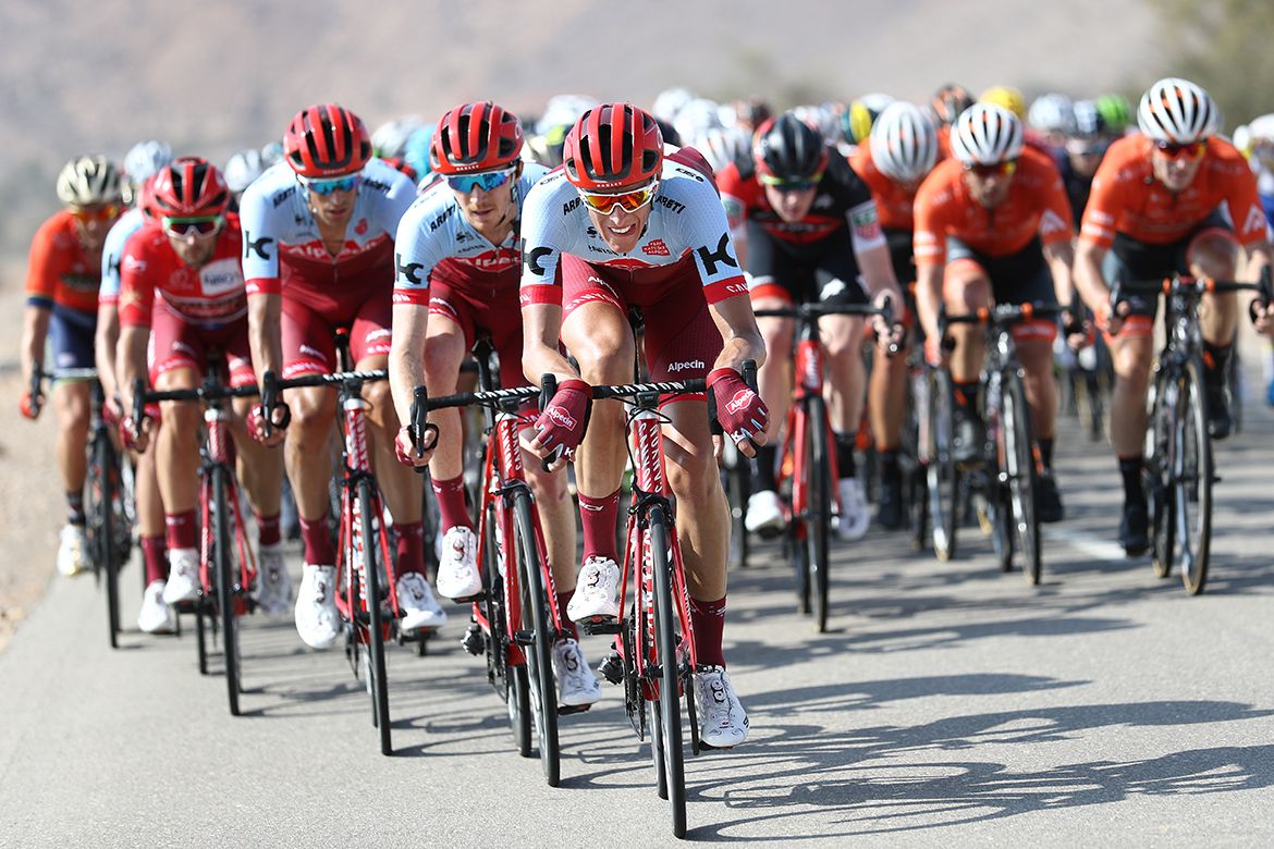 Katusha-Alpecin ride on behalf of Nathan Haas at the Tour of Oman.