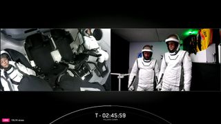 SpaceX's private Polaris Dawn astronauts inside Dragon and in the White Room access arm.