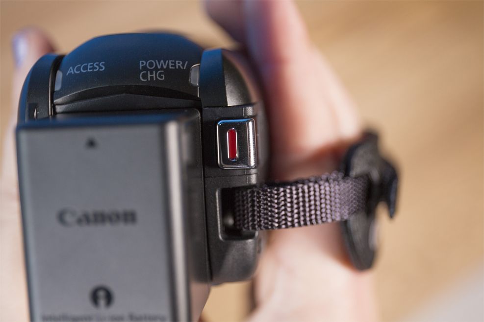 The record button is located where your thumb naturally rests on the Canon Vixia.