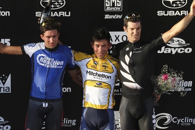 The men's podium at the Bay Crits