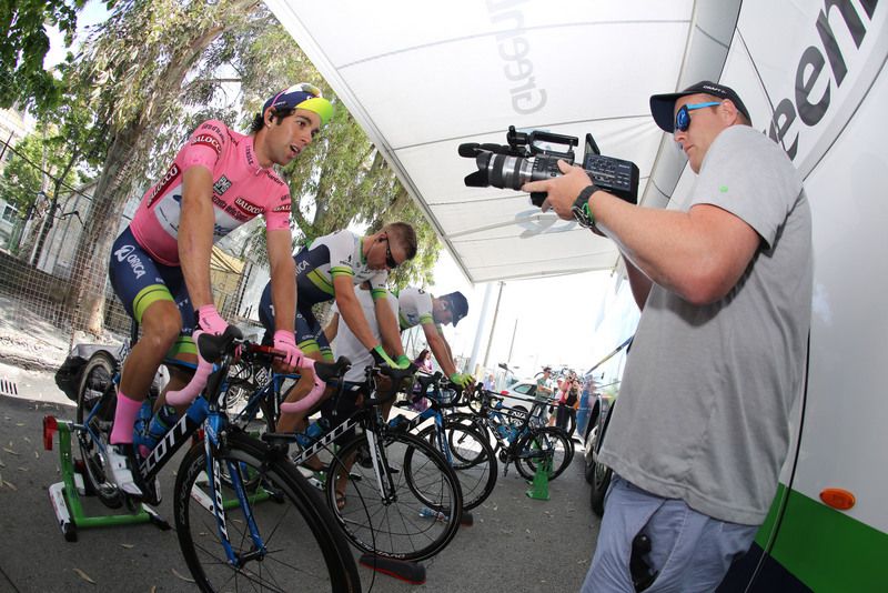 Dan Jones shooting the Orica-GreenEdge backstage pass