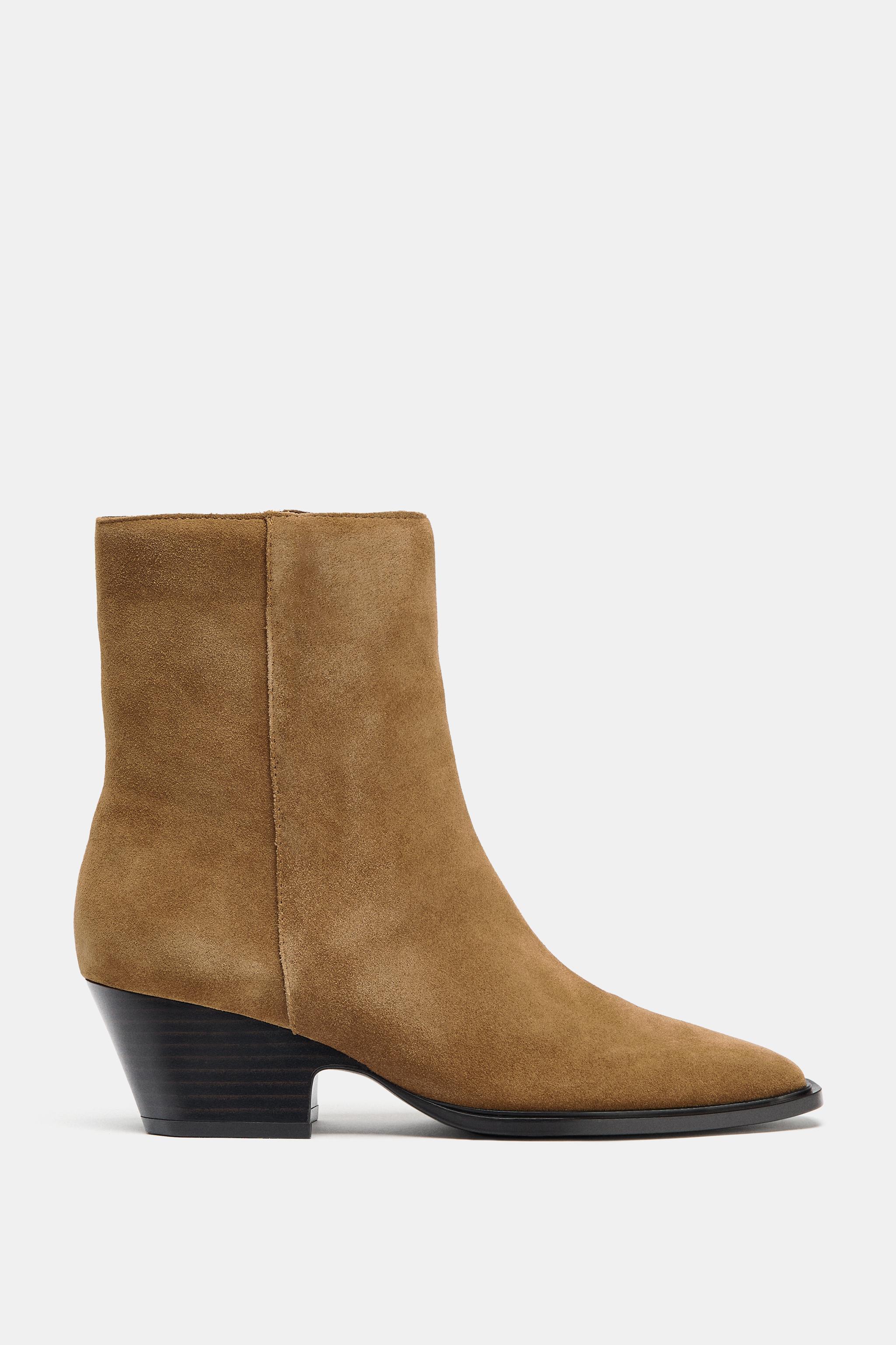 Split Leather Heeled Ankle Boots