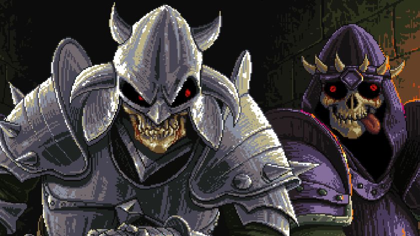 Two skeletons from The Crazy Hyper-Dungeon Chronicles. One of them has a silly face. It&#039;s silly.