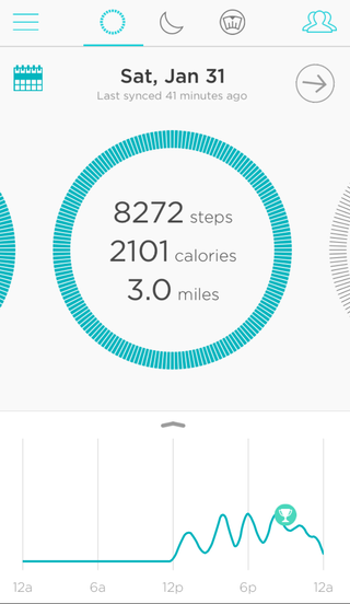 THe Misfit app displays data about steps taken, calories burned and distance traveled at a glance.