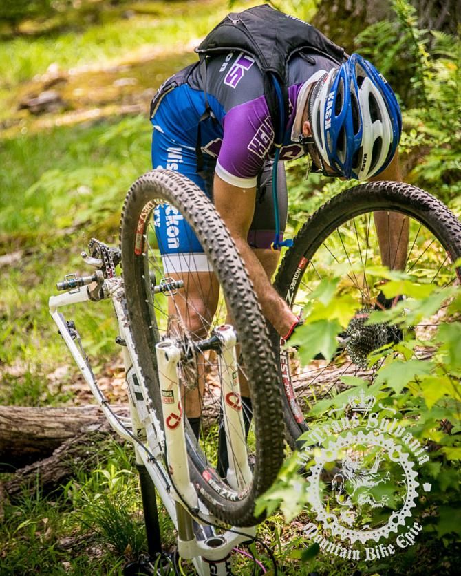 Mateus Kaplan nurses a broken hub midway through the stage.