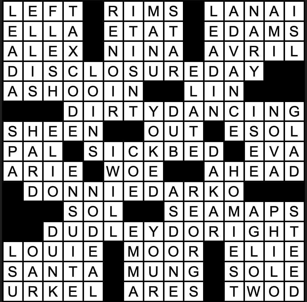 A solved crossword puzzle.