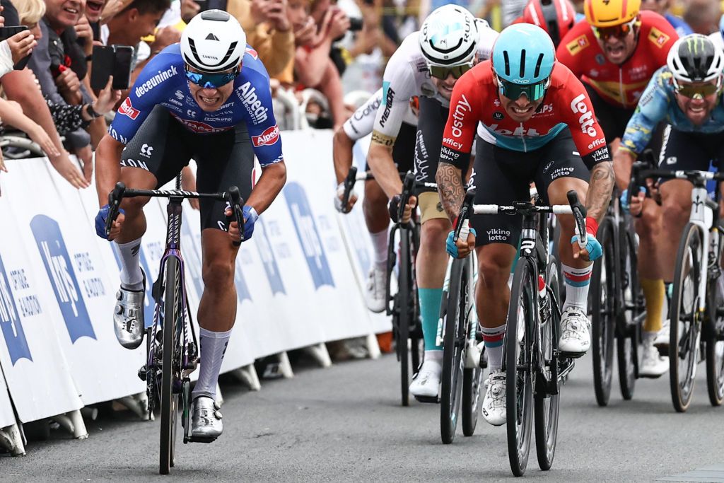 AlpecinDeceunincks Belgian rider Jasper Philipsen L sprints to the finish line ahead of Lotto Dstnys Australian rider Caleb Ewan R to win the 4th stage of the 110th edition of the Tour de France cycling race 182 km between Dax and Nogaro in southwestern France on July 4 2023 Photo by AnneChristine POUJOULAT AFP Photo by ANNECHRISTINE POUJOULATAFP via Getty Images