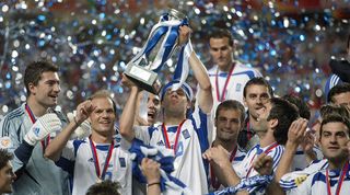 Greece players celebrate their Euro 2004 final win over Portugal.