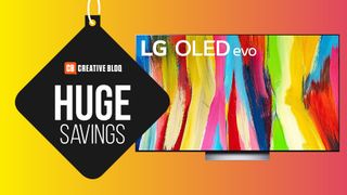 The LG OLED C2 TV next to a tag saying 'huge savings'. 