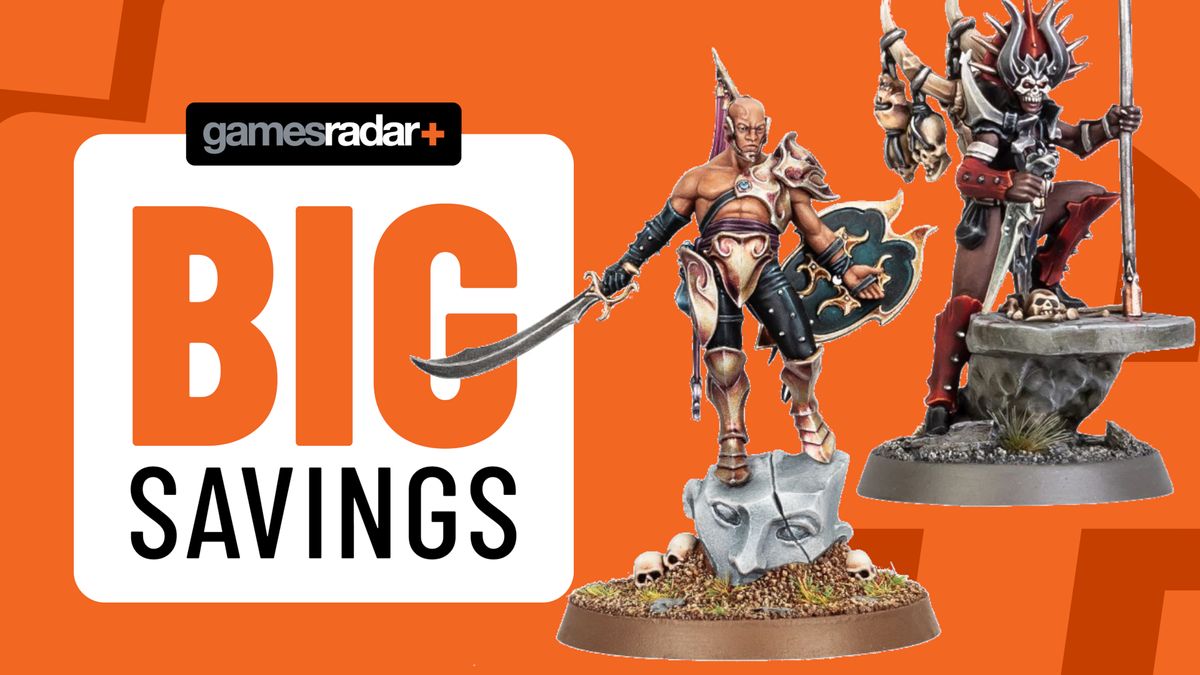 A &#039;big savings&#039; badge beside miniatures from the Hedonites of Slaanesh and Blades of Khorne