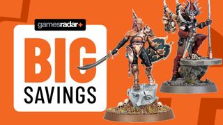 A 'big savings' badge beside miniatures from the Hedonites of Slaanesh and Blades of Khorne