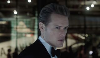 The Spy Who Dumped Me Sam Heughan decked out in a tuxedo