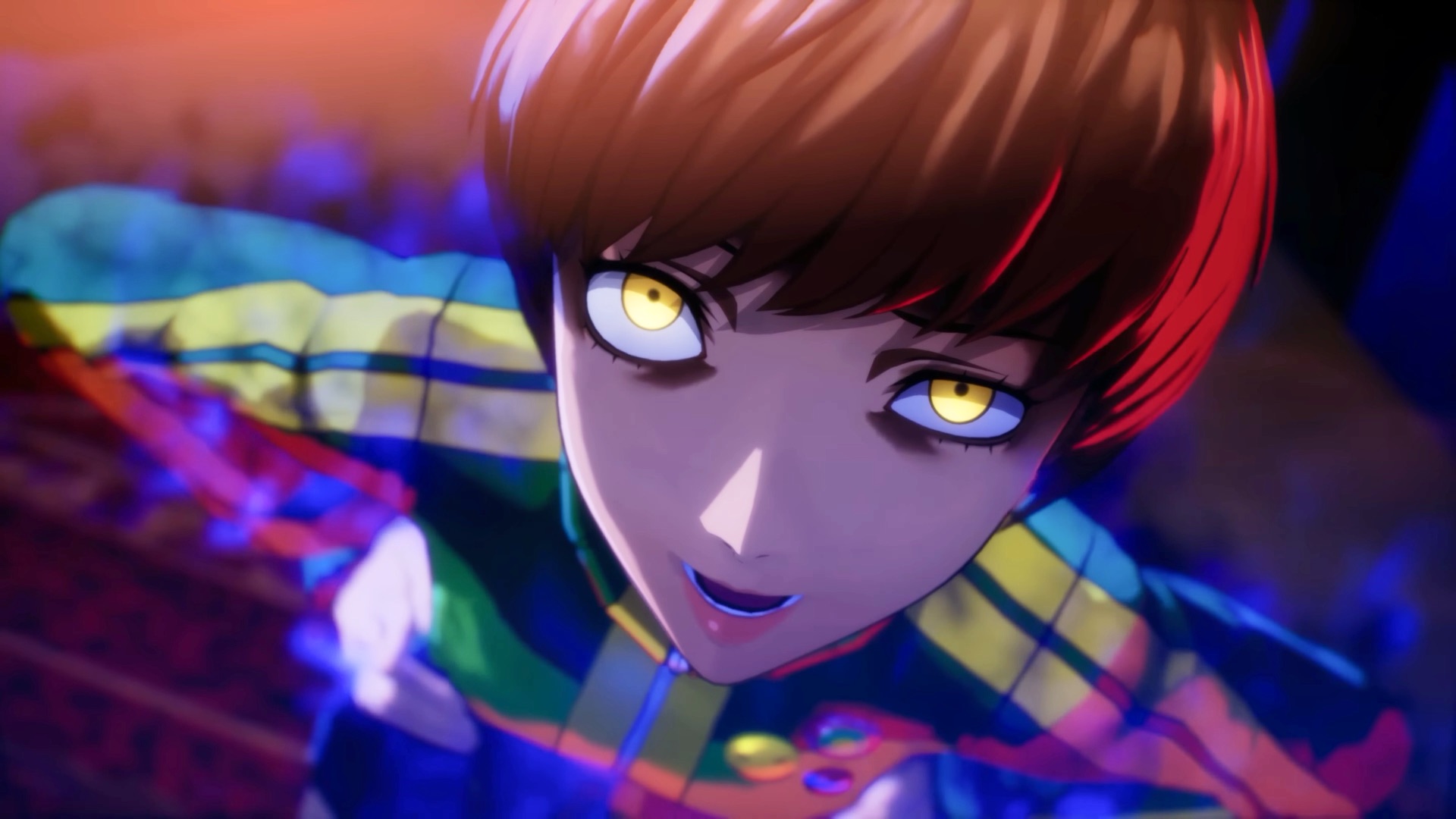 Shadow Chie pulls a face into the camera.