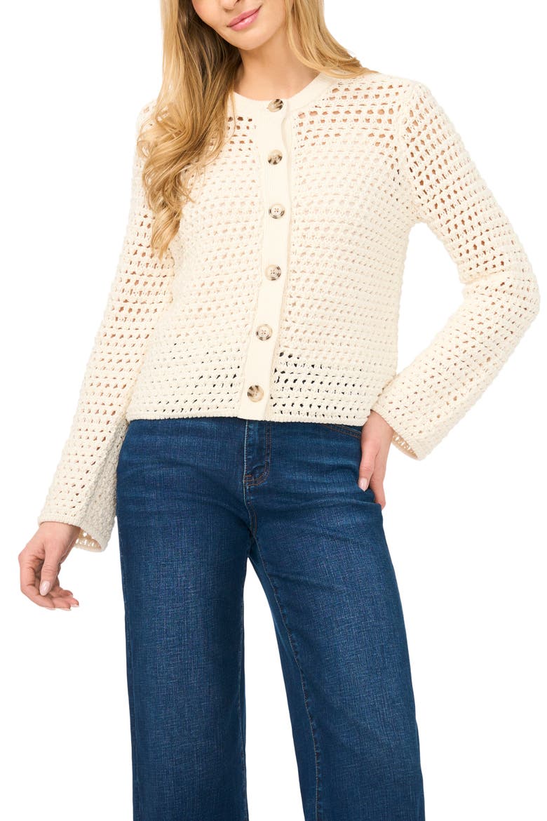 Open Stitch Button Front Cardigan