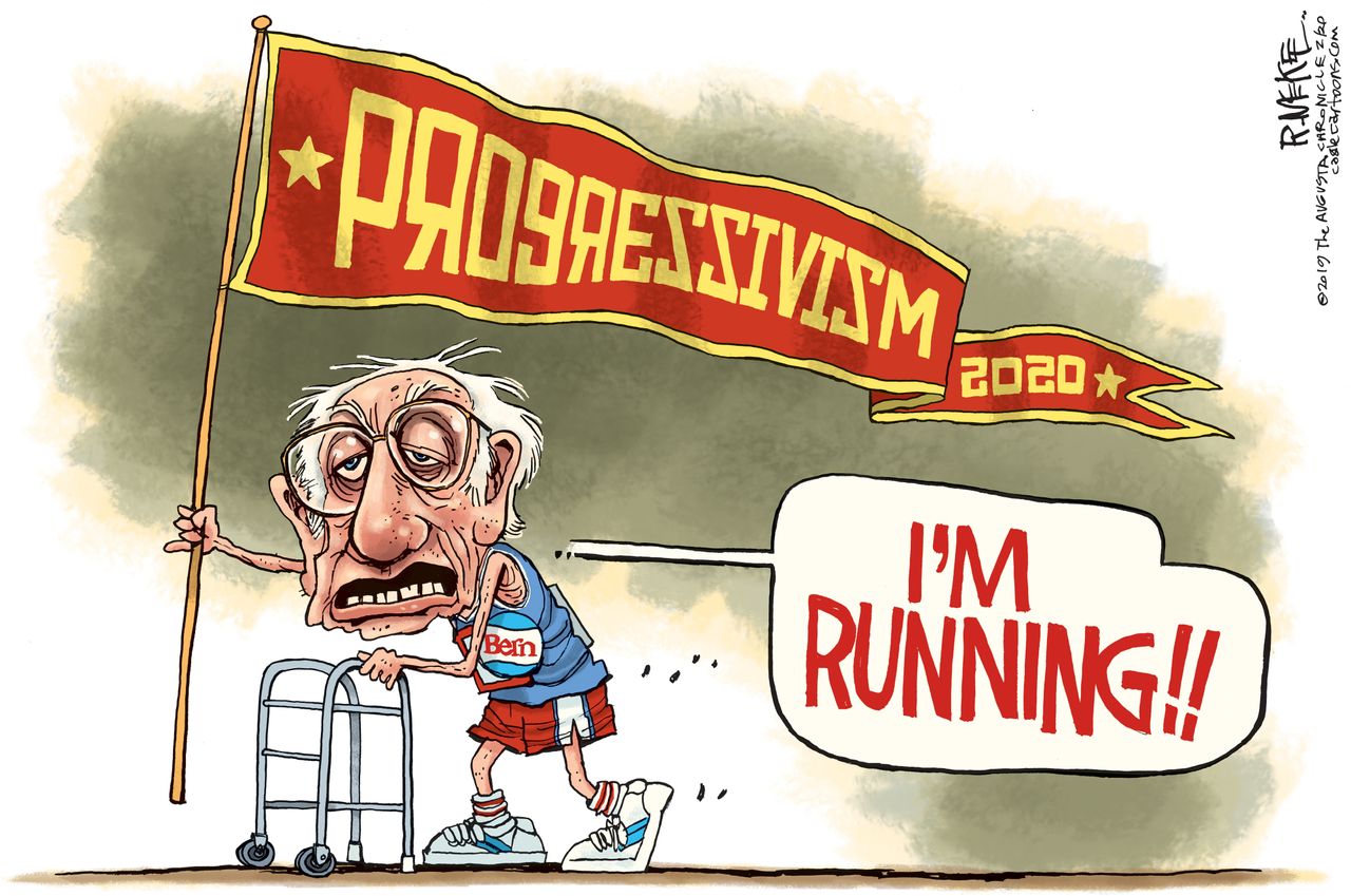 Political Cartoon U.S. Bernie Sanders 2020 Election Socialists Liberals Democrats