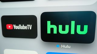 (L, R) YouTube TV and Hulu icons on an Apple TV home screen