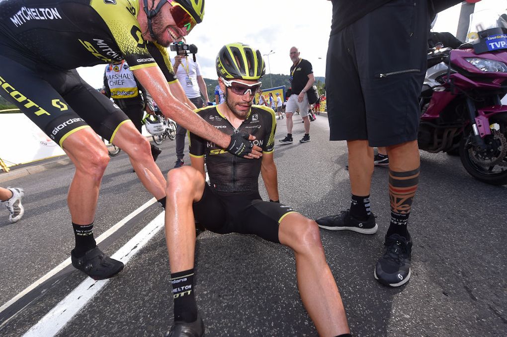 Luka Mezgec recovers from his winning effort after stage 5 at Tour de Pologne