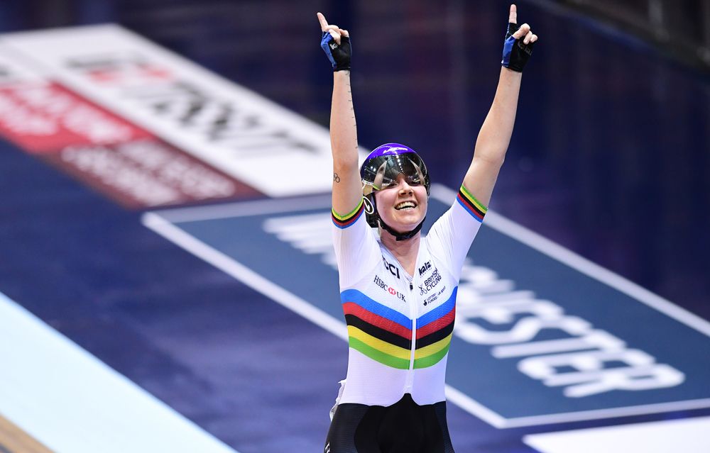 Katie Archibald in the Omnium event wins the elimination race