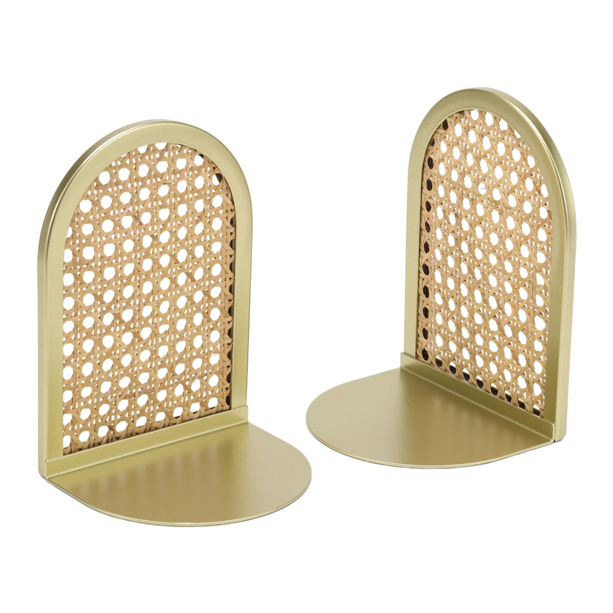 gold framed bookends with a rattan screen