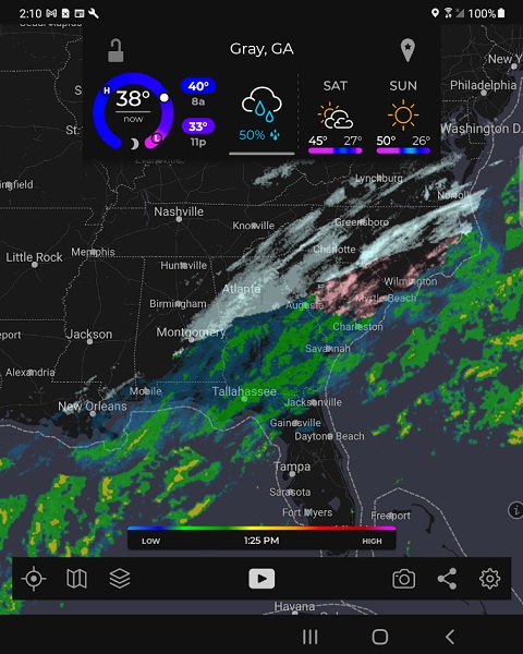 An example of MyRadar's weather information on a mobile device.