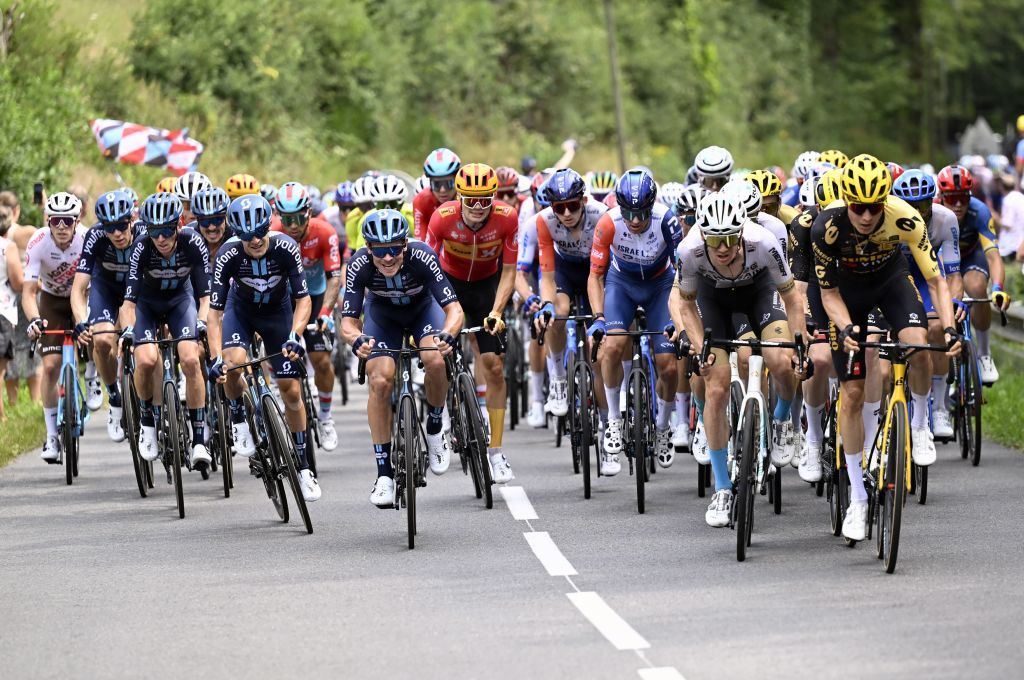The pack of riders pictured in action during stage 8 of the Tour de France cycling race a 2007 km race from Libourne to Limoges France Saturday 08 July 2023 This years Tour de France takes place from 01 to 23 July 2023 BELGA PHOTO DIRK WAEM Photo by DIRK WAEM BELGA MAG Belga via AFP Photo by DIRK WAEMBELGA MAGAFP via Getty Images