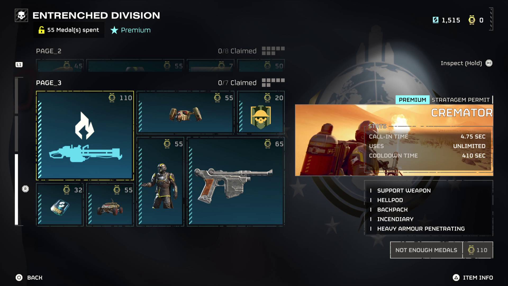 Helldivers 2 Entrenched Division warbond cremator flamethrower stratagem