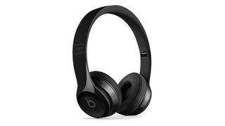 A pair of black Beats Solo3 Wireless on a white background.