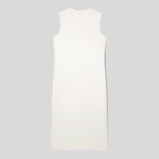 Cutout of a cream jersey dress by Everlane