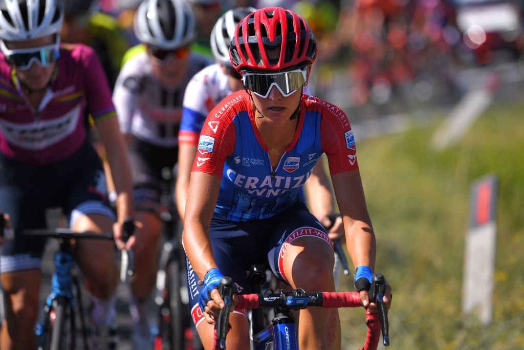 ASSISI ITALY SEPTEMBER 13 Erica Magnaldi of Italy and Ceratizit WNT Pro Cycling Team during the 31st Giro dItalia Internazionale Femminile 2020 Stage 3 a 1422km stage from Santa Fiora to Assisi 413m GiroRosaIccrea GiroRosa on September 13 2020 in Assisi Italy Photo by Luc ClaessenGetty Images