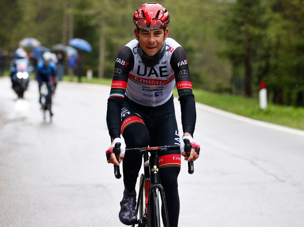 Team UAE Emirates rider Italys Davide Formolo rides during a breakaway in the 16th stage of the Giro dItalia 2021 cycling race 212km between Sacile and Cortina dAmpezzo on May 24 2021 Photo by Luca Bettini AFP Photo by LUCA BETTINIAFP via Getty Images