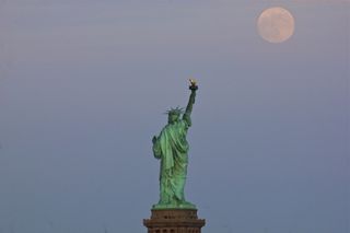 Supermoon Over Statue of Liberty