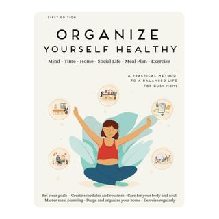 Organize Yourself Healthy book cover showing a cartoon of a woman sitting 