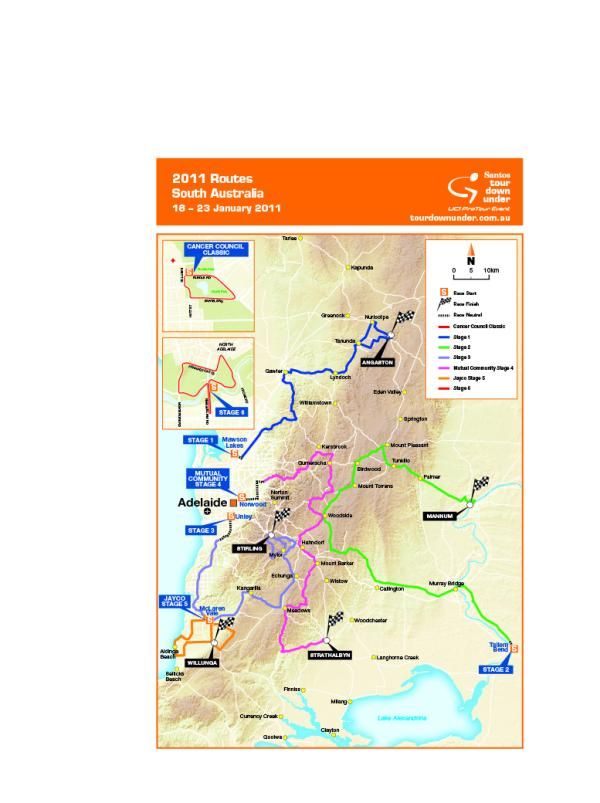 The route for the 2011 Santos Tour Down Under.