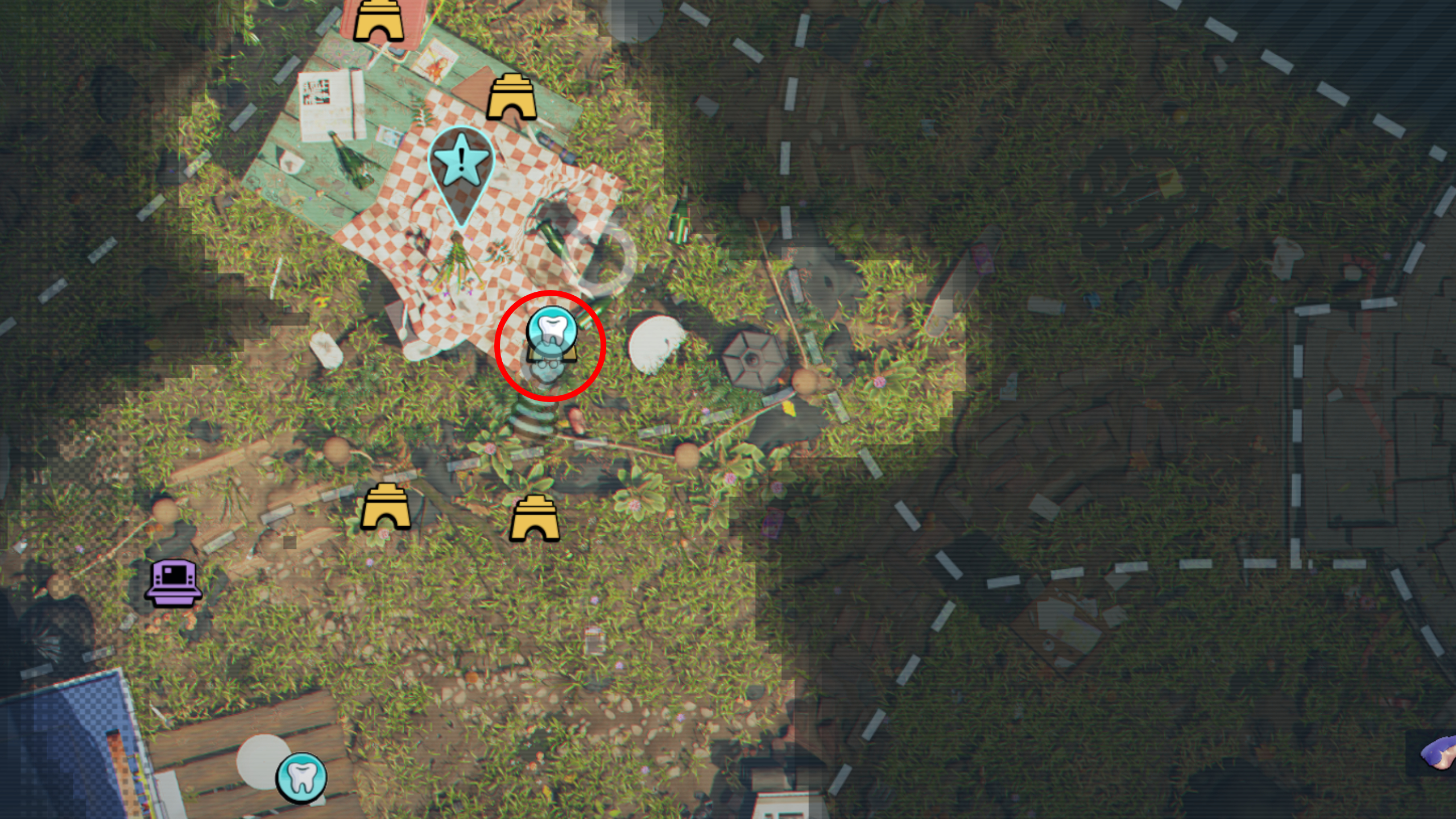 Grounded 2 brittle whetstones plating: A map highlighting the location of a cave with quartzite and marble shards.