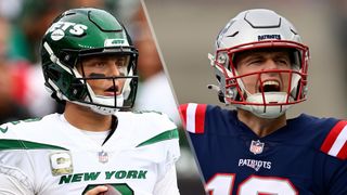 (L to R) Zach Wilson #2 of the New York Jets and Mac Jones #10 of the New England Patriots will face off in the Jets vs Patriots live streamlive stream
